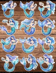 Blue Mermaid Die Cut Vinyl Stickers Set Scrapbooking Laptop WaterBottle