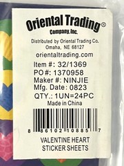 Oriental Trading Hearts Sticker Kit /3 Designs/8 Sheets Each (24 Total) NEW