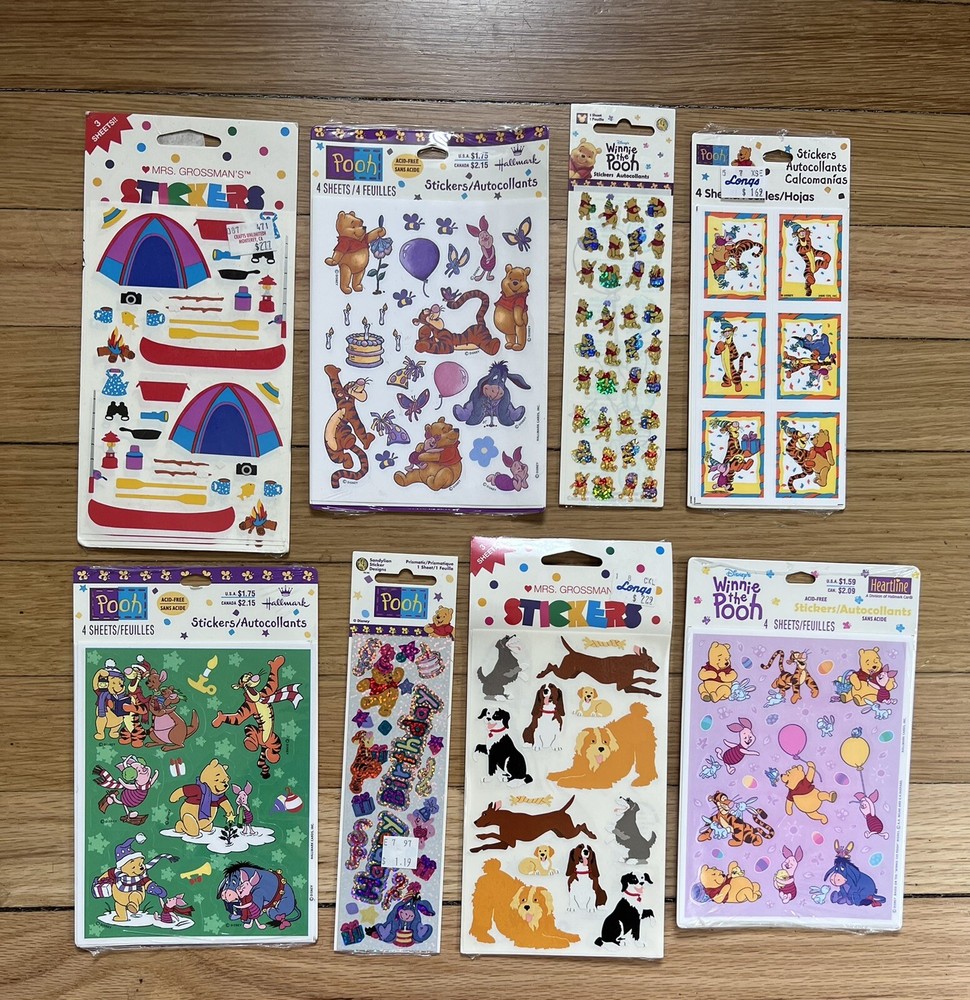 Vtg Sticker Lot: Winnie the Pooh, Tigger, Piglet, Eeyore Sandylion Hallmark