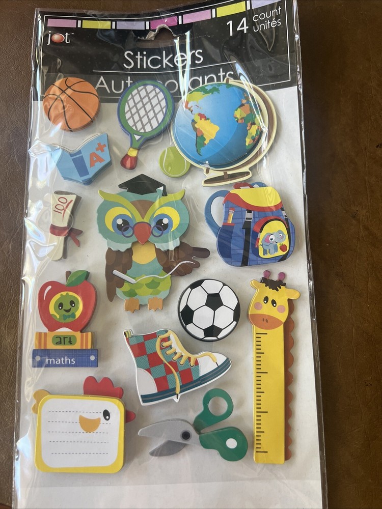 Sealed Jot Pop-Up Stickers 14 Pieces Autocollants School Sports Learning