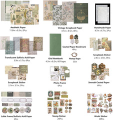 Vintage Junk Journal Supplies Aesthetic Journaling Kit, Scrapbook Papers Sticker