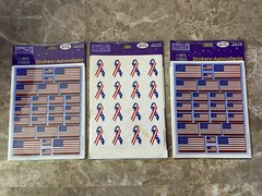 3 Vintage Heartline Stickers, USA flags