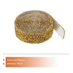 1 Roll 3 Yards Self Adhesive Crystal Rhinestone Diamond Ribbon Gold