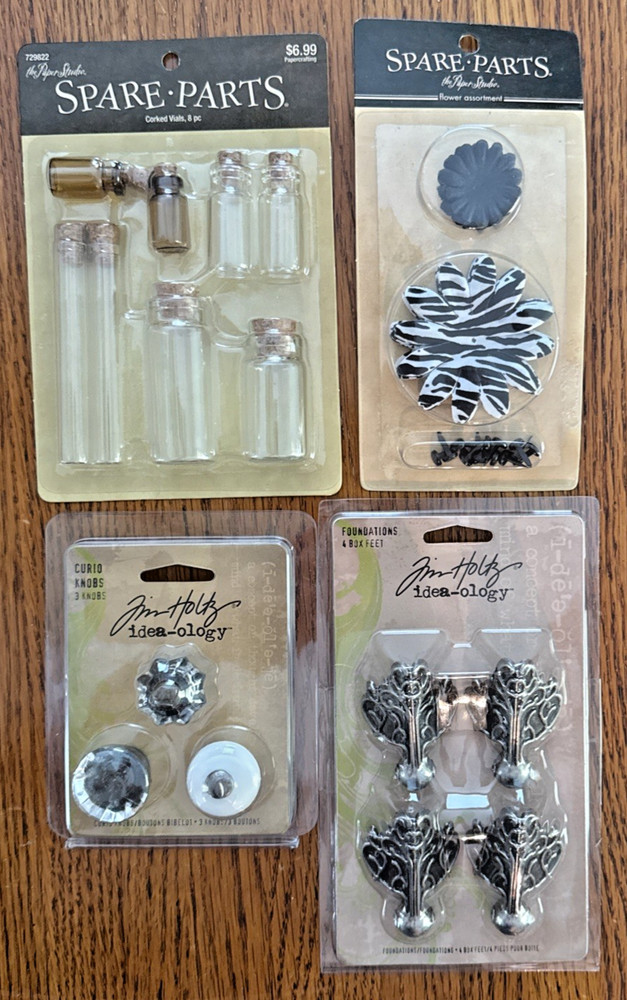 Tim Holtz Idea-ology & Paper Studio Embellishment Lot Corked Vials Knobs