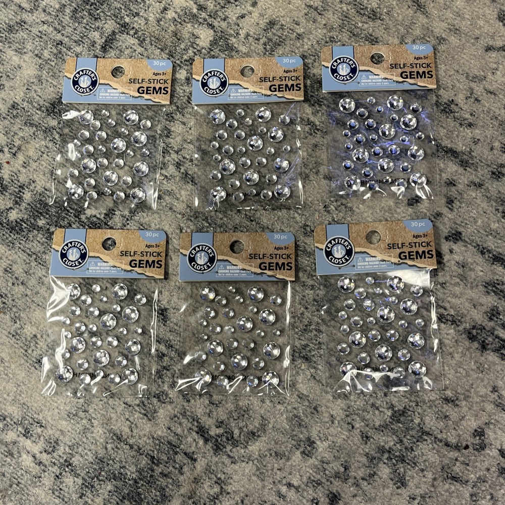 Crafter’s Closet | 6 x 30pc Self Stick Gems For Crafts | 180 Total pcs