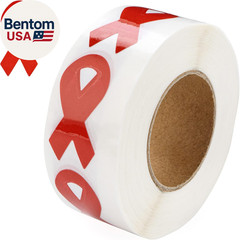 250 Small Red Ribbon Awareness Stickers – Small Red Ribbon Shaped Stickers for H