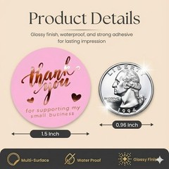 500 Pink & Rose Gold Thank You Stickers – 1.5″ Foil Thank You Sticker Label