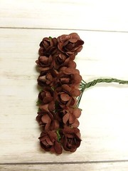 12-Piece Brown Mulberry Paper Rose Bunch Flower Wire Bouquet Craft DIY 1/2 Inch