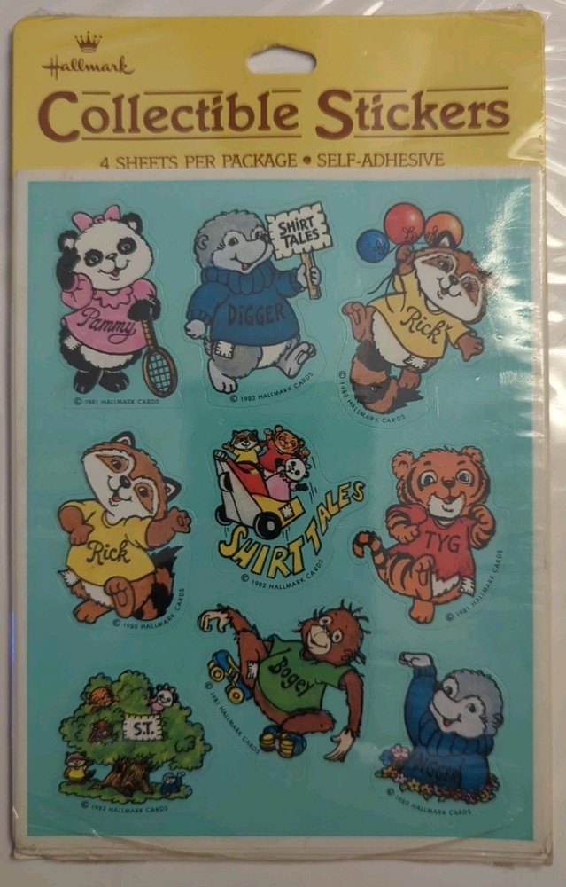 Hallmark 1982 Vtg Collectable Shirt Tales Stickers Animals Sealed