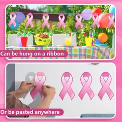 150 PCS Breast Cancer Ribbon Pink Awareness Cutouts Wooden Clips 24 Yards