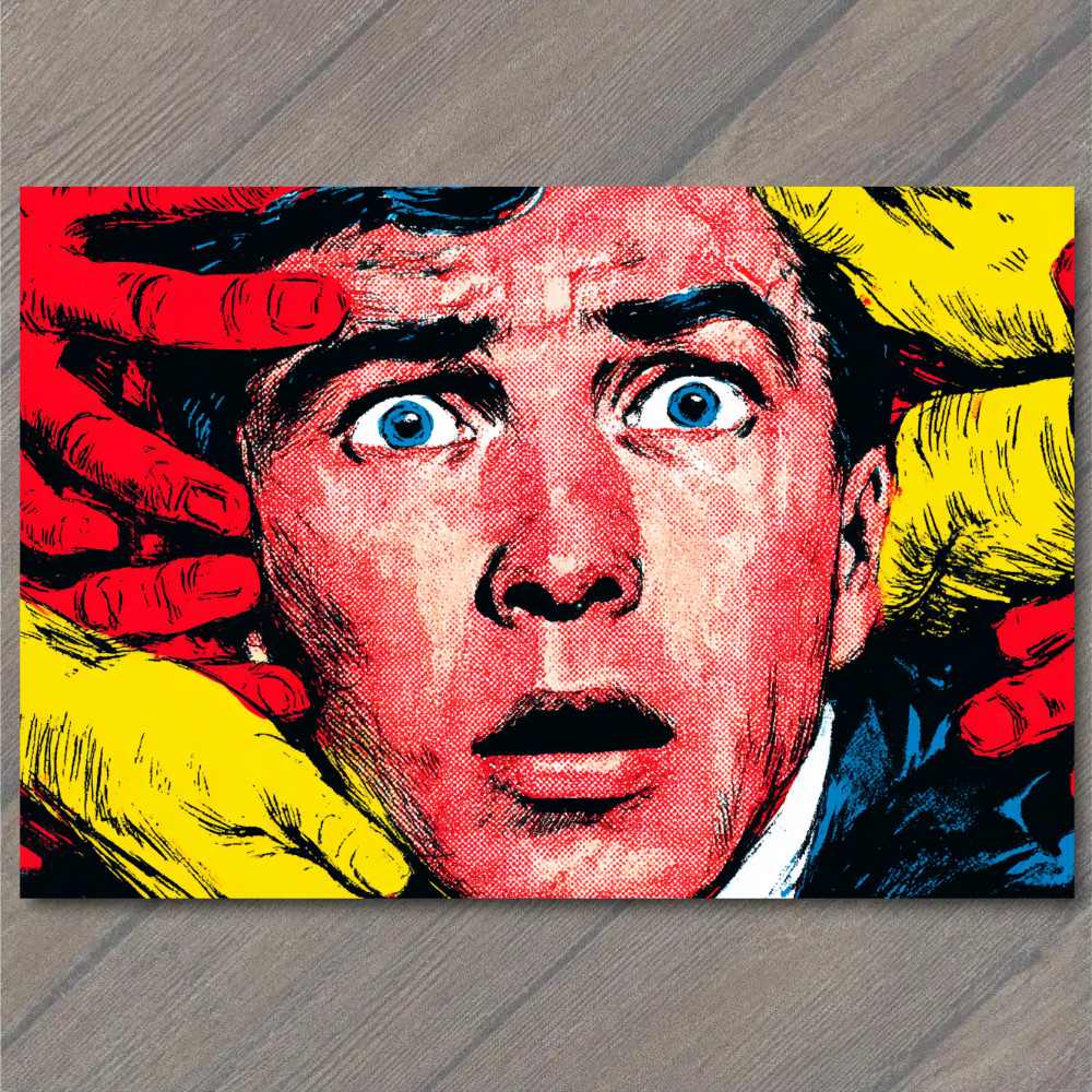 STICKER Pop Art Man Shocked Bright Red Yellow Blue Comic Style Retro Expressio