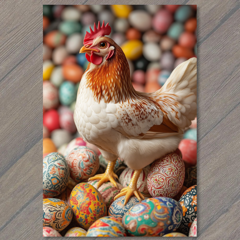 STICKER Rooster Chicken Standing Easter Eggs Colorful Festive Spring Farmyard