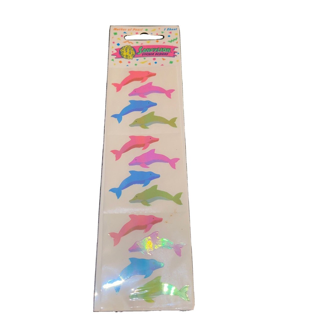 SandyLion Mother Of Pearl Dolphins Sealed Vintage Stickers RARE