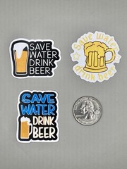 3x Save Water Drink Beer 2 Inch Stickers Perfect for Water Bottles Or Laptop