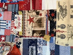 slow stitch junk journal kit Vintage Lace Fabrics Buttons Red White Blue Crafts