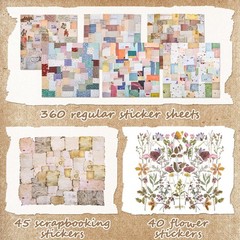 445 Pcs Vintage Scrapbook Paper Kit with Floral Stickers