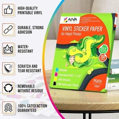Printable Vinyl Sticker Paper 100 Sheets Waterproof Inkjet Matte
