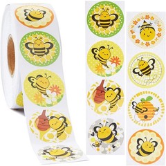 Bee Sticker Roll – 1000 Count, 1.5 in Round, Multicolor – Self-Adhesive Bumbl…