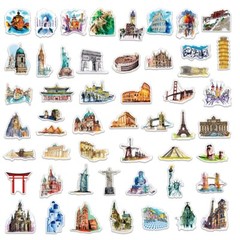 50pcs Architecture Stickers, History Monument Buildings Cultural Symbols 202