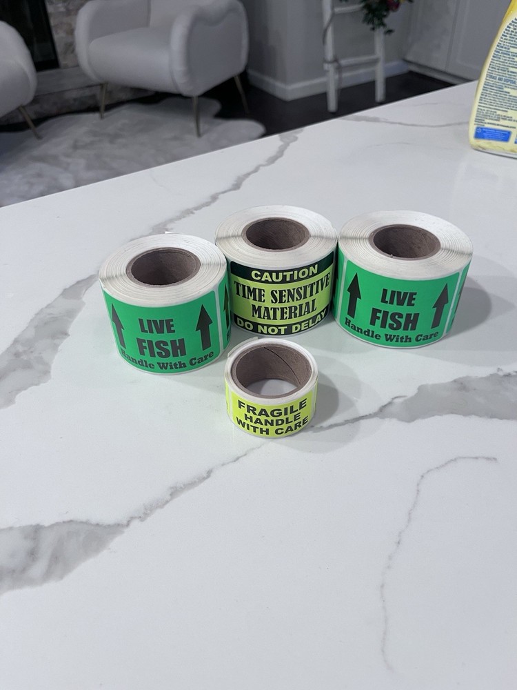 Stickers for Shipping – Lot – Caution / Live Fish / Handle W/ Care – 750 + Total