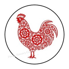 30 ROOSTER ENVELOPE SEALS LABELS STICKERS PARTY FAVORS 1.5″ ROUND