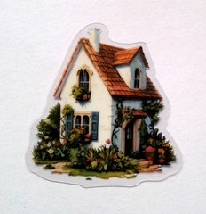 Cottage Style Fairy Tale House Clear Vinyl Decal Sticker Water Resistant Laptop