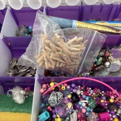 Lot of Crafting Supplies beads jewelry making bobbins glitter paint trays