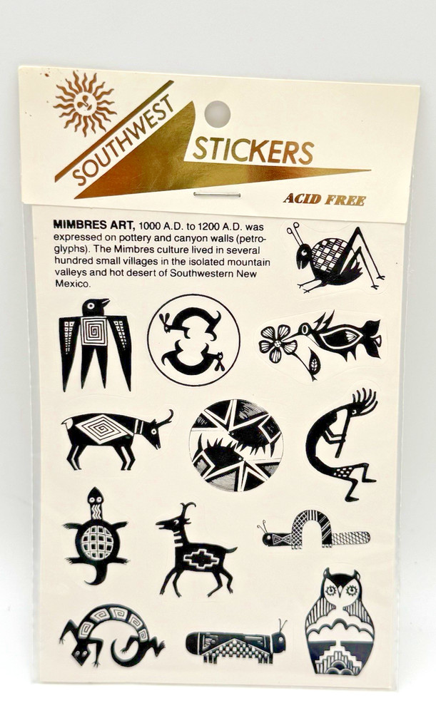 Vintage Astroline Southwest Stickers Mimbres Art Black and White 2 sheets NOS