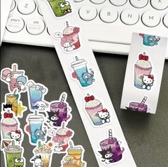 40 PCs ~1×1.2” Sanrio Hello Kitty Stickers with Drinks Cinnamoroll Kuromi Melody