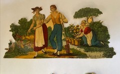 Vintg French Renaissance Style Cut Out Scraps Couples in Countryside – France