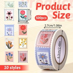 500PCS Flower Stamp Stickers 10 Styles Cartoon Floral Colorful