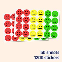 1200 Pieces – 1″ Happy/Sad Smile Face Behavior Emotion Stickers, Red/Yellow/Gree
