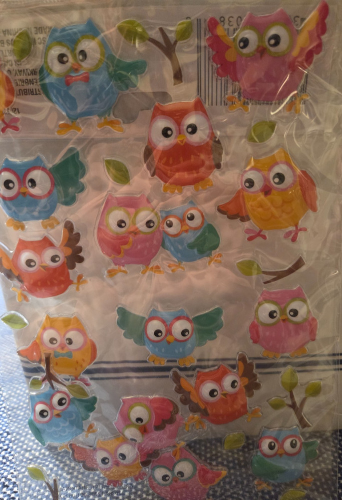 Owl Puffy Cute Bright Pink Blue Orange Tree Family Wise Bird Jot Pop-up Stickers