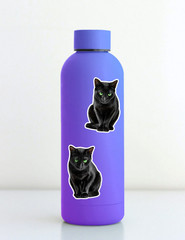 Black Cat Green Eyes Die Cut Vinyl Stickers Set Scrapbooking Laptop Water Bottle
