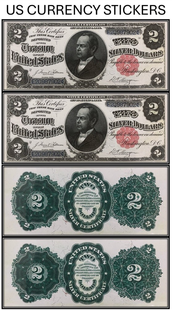 $2 Two Dollar 1891 Silver Certificate (US CURRENCY STICKERS) (Lot Of 2)
