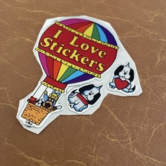 Vintage 80s I LOVE STICKERS Sticker RARE Rainbow Hot Air Balloon Dog Heart R4505