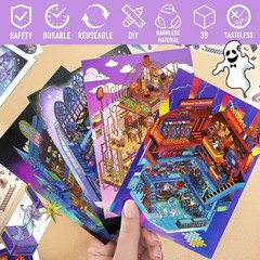 4 Sets – Horror 3D Miniature Scene Stickers DIY Fun Ghost Magic World, Tweezers