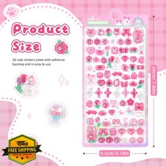 3D Cute Cartoon Pink Flower Cat Puff Stickers – Kawaii Mini Puffy Reusable St…