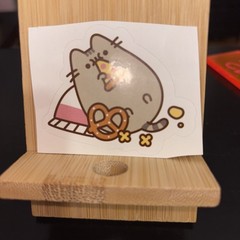 Pusheen Cat with Pizza & Pretzel Sticker 2 Inches H x 2.5 Inches W