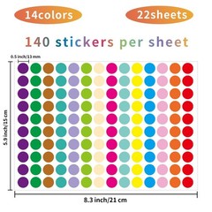 0.5 Inch 14 Colors Color Coding Labels Circle Dot Stickers,Can be Used in Off…