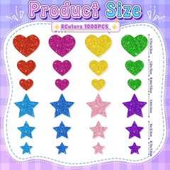 8-Color 1000PCS Glitter Foam Stickers Set – Heart & Star for Scrapbooking & DIY