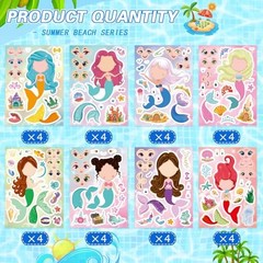 32 Mermaid Make a Face Stickers Sheets Kids DIY Art Craft Party Favors Activity