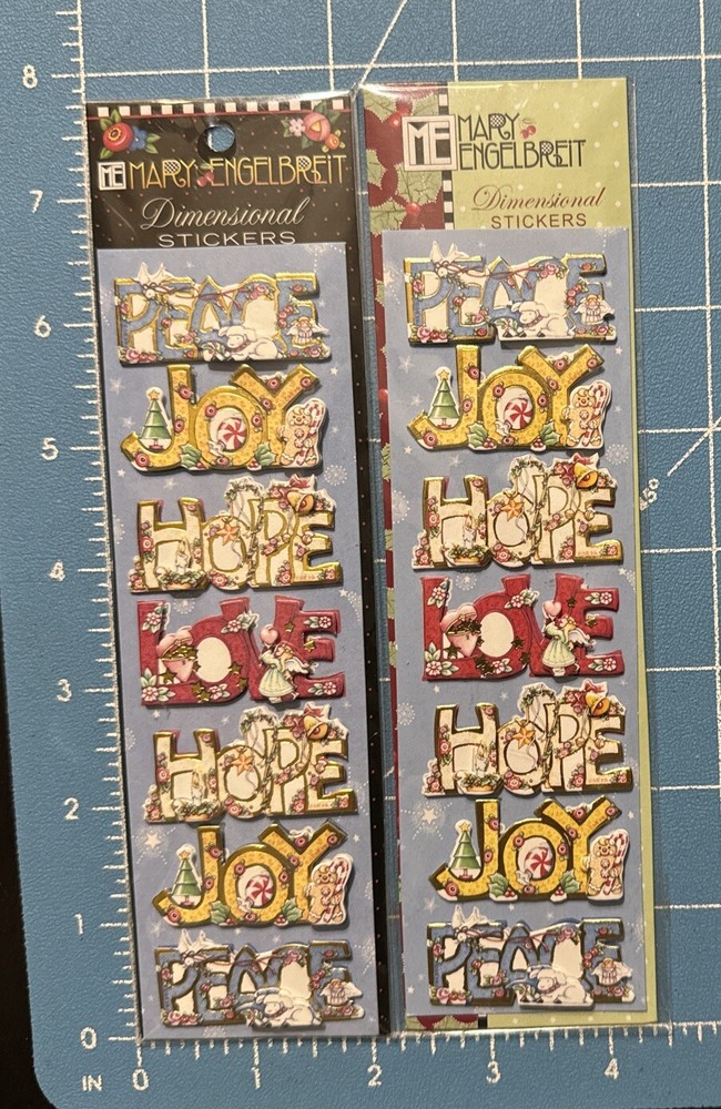 2 pkgs MARY ENGELBREIT CHRISTMAS Dimensional stickers Peace Joy Hope Love
