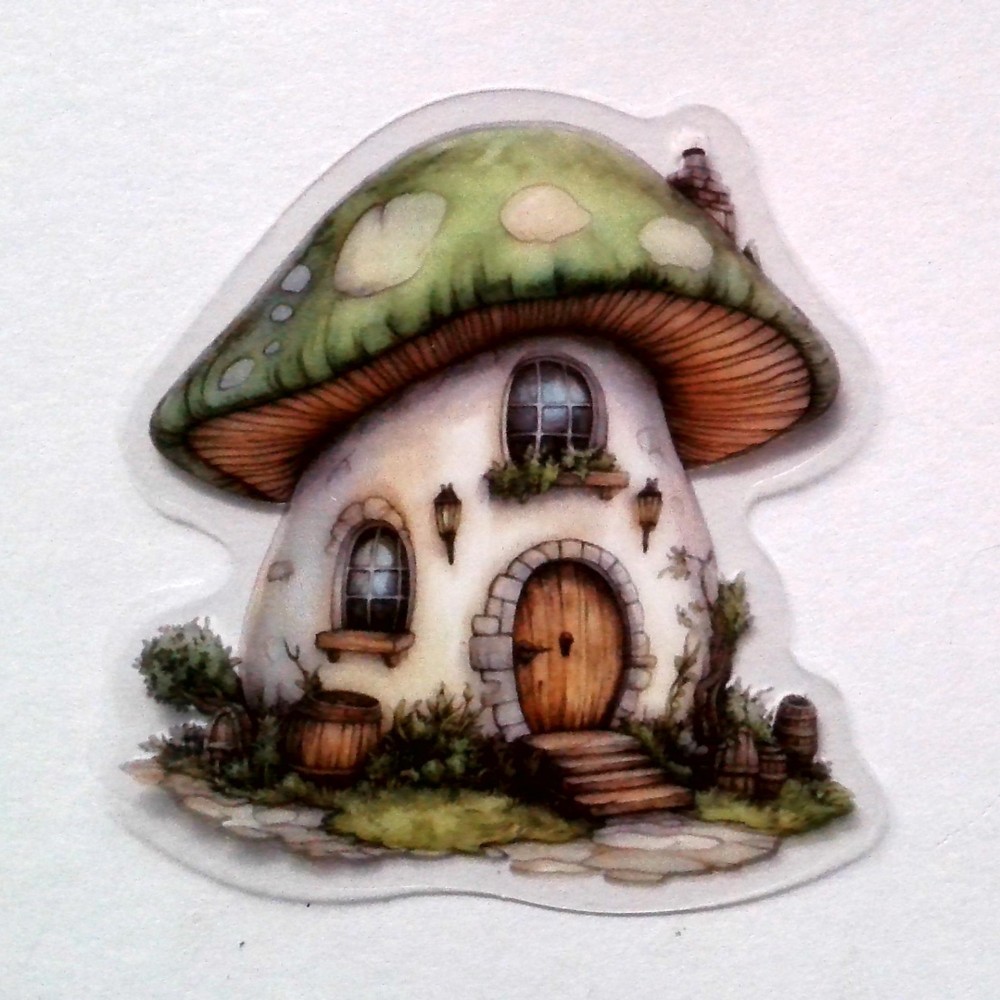 Mushroom Fairy Tale House Clear Vinyl Decal Sticker Water Resistant Laptop Gift
