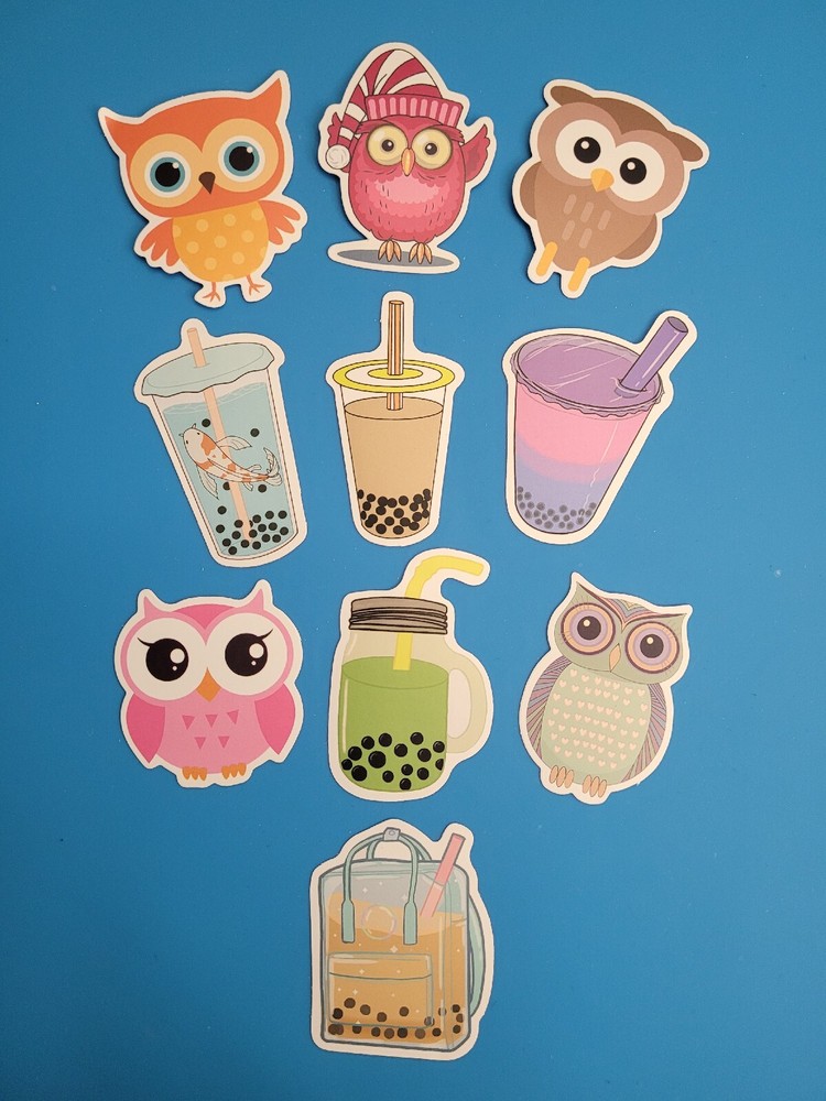 STICKERS x 10 Owl & Boba Milk Tea Cartoon Cute Sticker JUL249