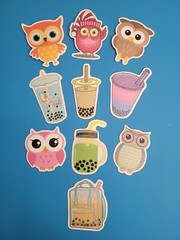 STICKERS x 10 Owl & Boba Milk Tea Cartoon Cute Sticker JUL249