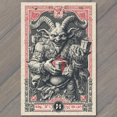 STICKER Krampus Holding Gifts Gothic Horror Christmas Devil Myth Holiday Print