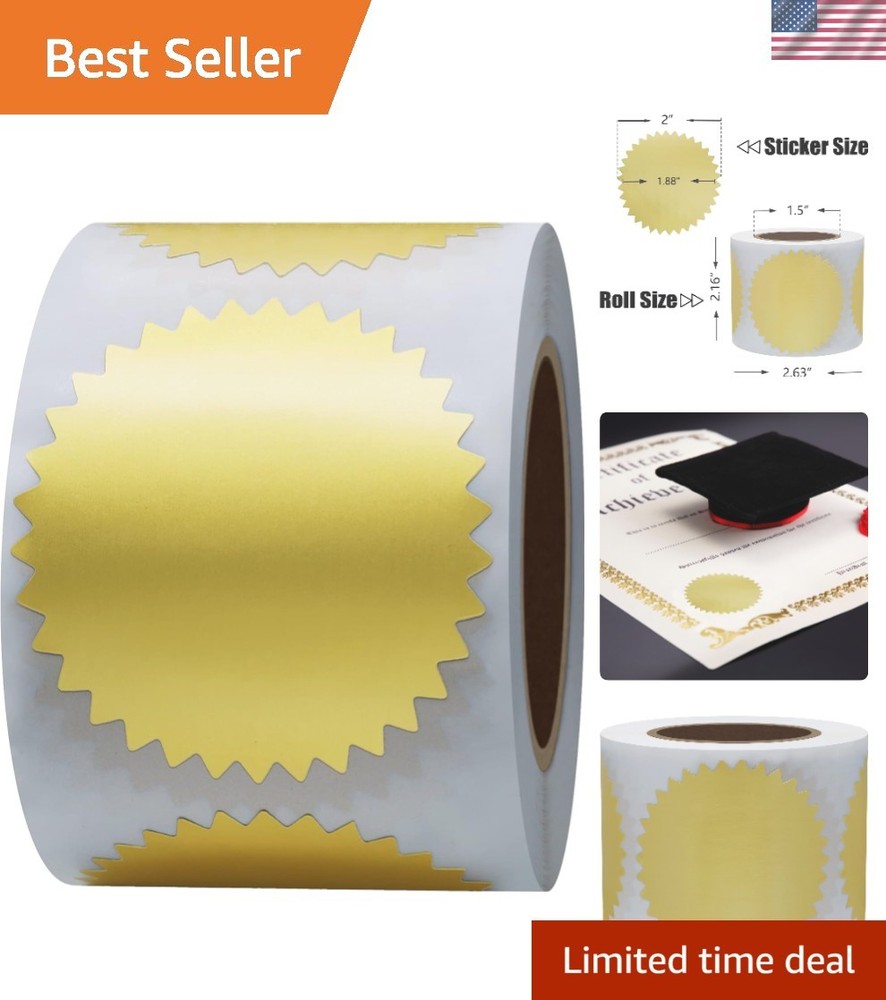Hybsk 300Pcs Notary Seals 2 Inch Embossing Stickers Gold Metallic Certificate Se