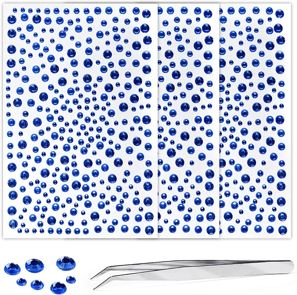 3 Sheets Dark Blue Rhinestone Stickers Self Adhesive Gems 3-6mm Diameter Diamant