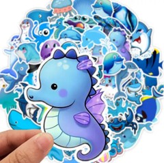 Ocean Animals Stickers Dolphin Sharks Turtles Travel Decals Blue Beach 49pc